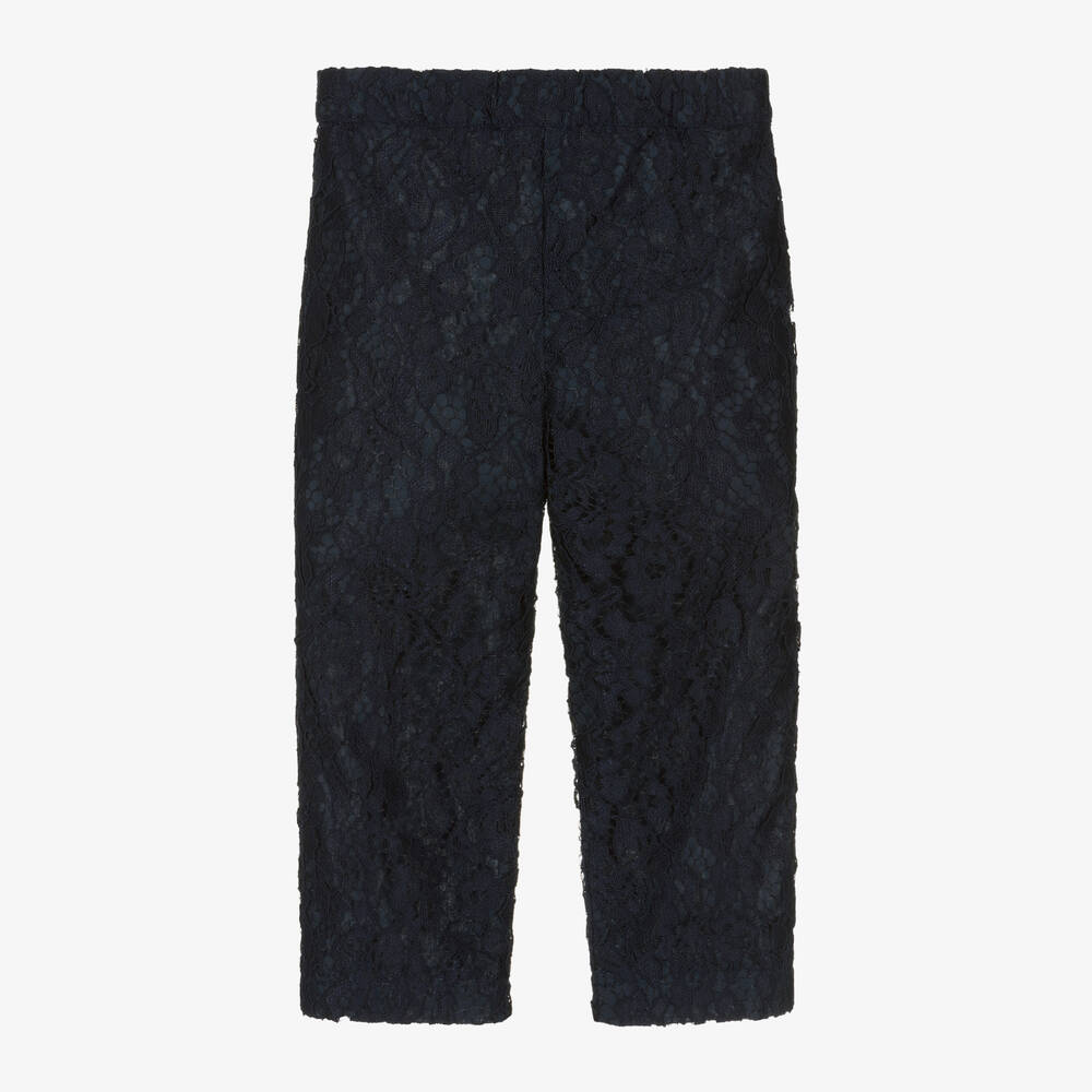 Patachou-Girls Navy Blue Cotton & Lace Trousers | Childrensalon Outlet