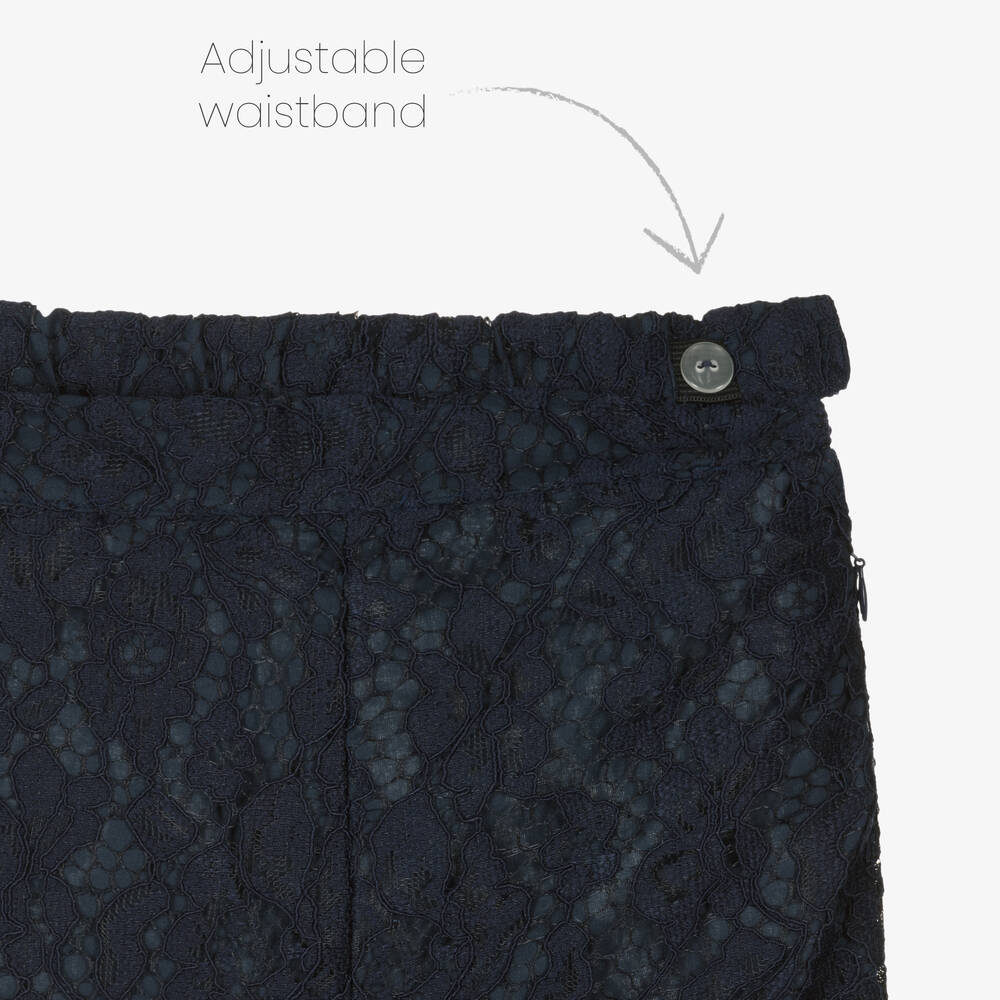 Patachou-Girls Navy Blue Cotton & Lace Trousers | Childrensalon Outlet