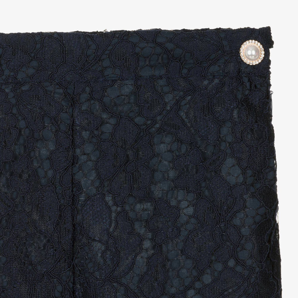 Patachou-Girls Navy Blue Cotton & Lace Trousers | Childrensalon Outlet