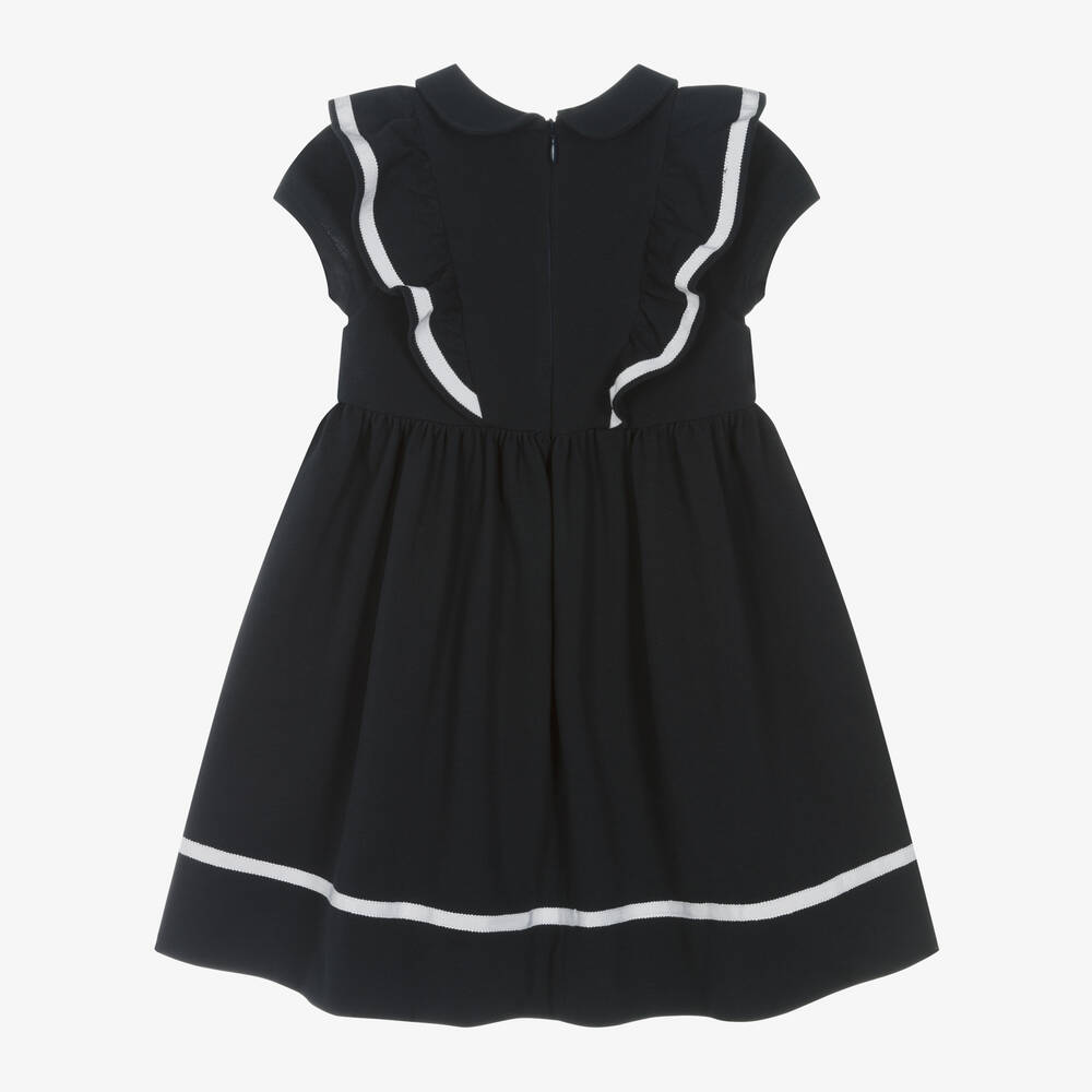 Patachou-فستان قطن بيكيه مزين بكشكش لون كحلي | Childrensalon Outlet