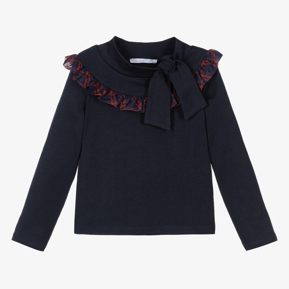Patachou-Girls Navy Blue Cotton Top | Childrensalon Outlet