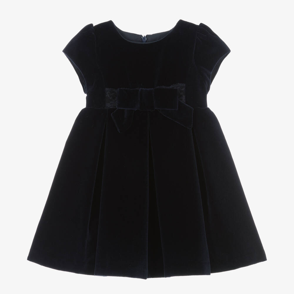 Patachou - Girls Navy Blue Cotton Velvet Dress | Childrensalon