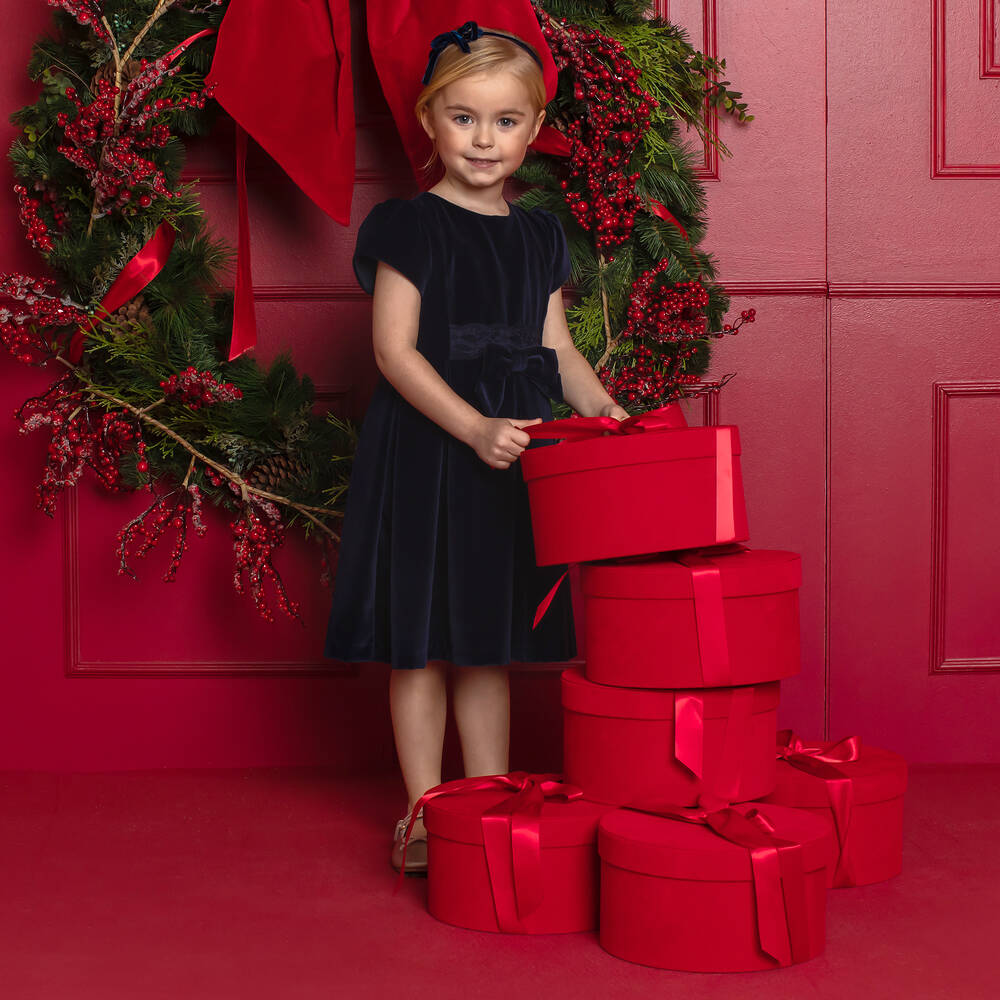 Patachou-فستان قطن مخمل لون كحلي | Childrensalon Outlet