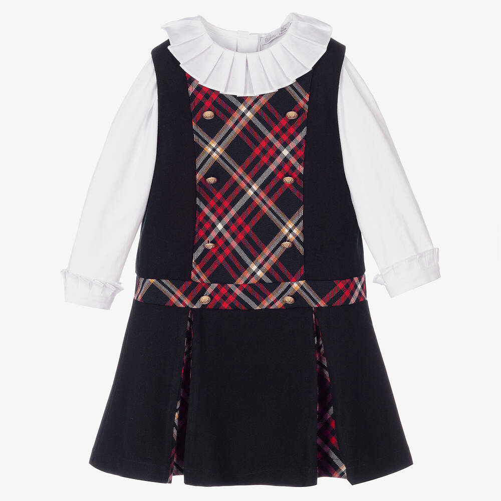 Patachou - طقم فستان مزيج فيسكوز وقطن لون كحلي وأبيض  | Childrensalon