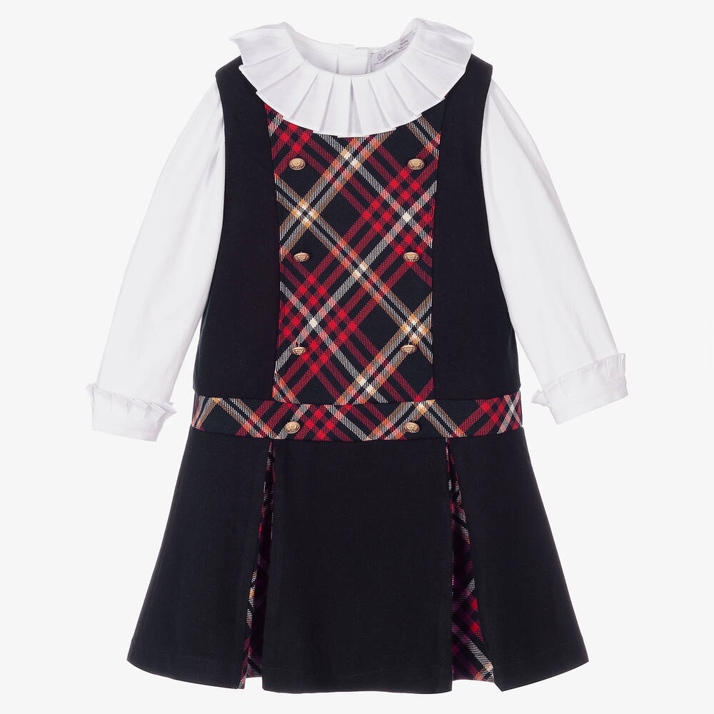 Patachou-طقم فستان مزيج فيسكوز وقطن لون كحلي وأبيض | Childrensalon Outlet