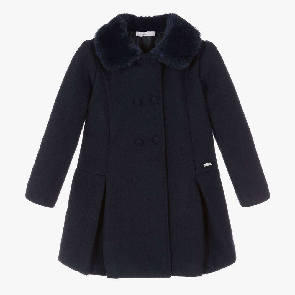 Patachou-Girls Navy Blue Felted Coat | Childrensalon Outlet