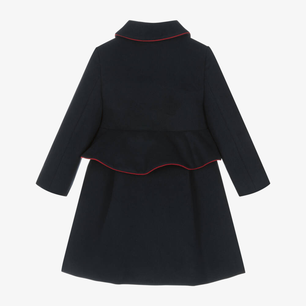 Patachou-Girls Navy Blue Felted Coat with Frill | Childrensalon Outlet