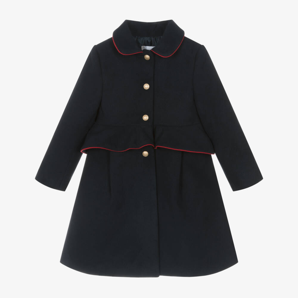Patachou-Girls Navy Blue Felted Coat with Frill | Childrensalon Outlet