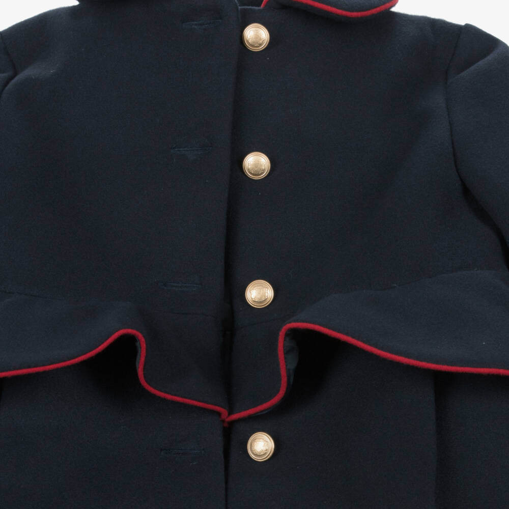 Patachou-Girls Navy Blue Felted Coat with Frill | Childrensalon Outlet