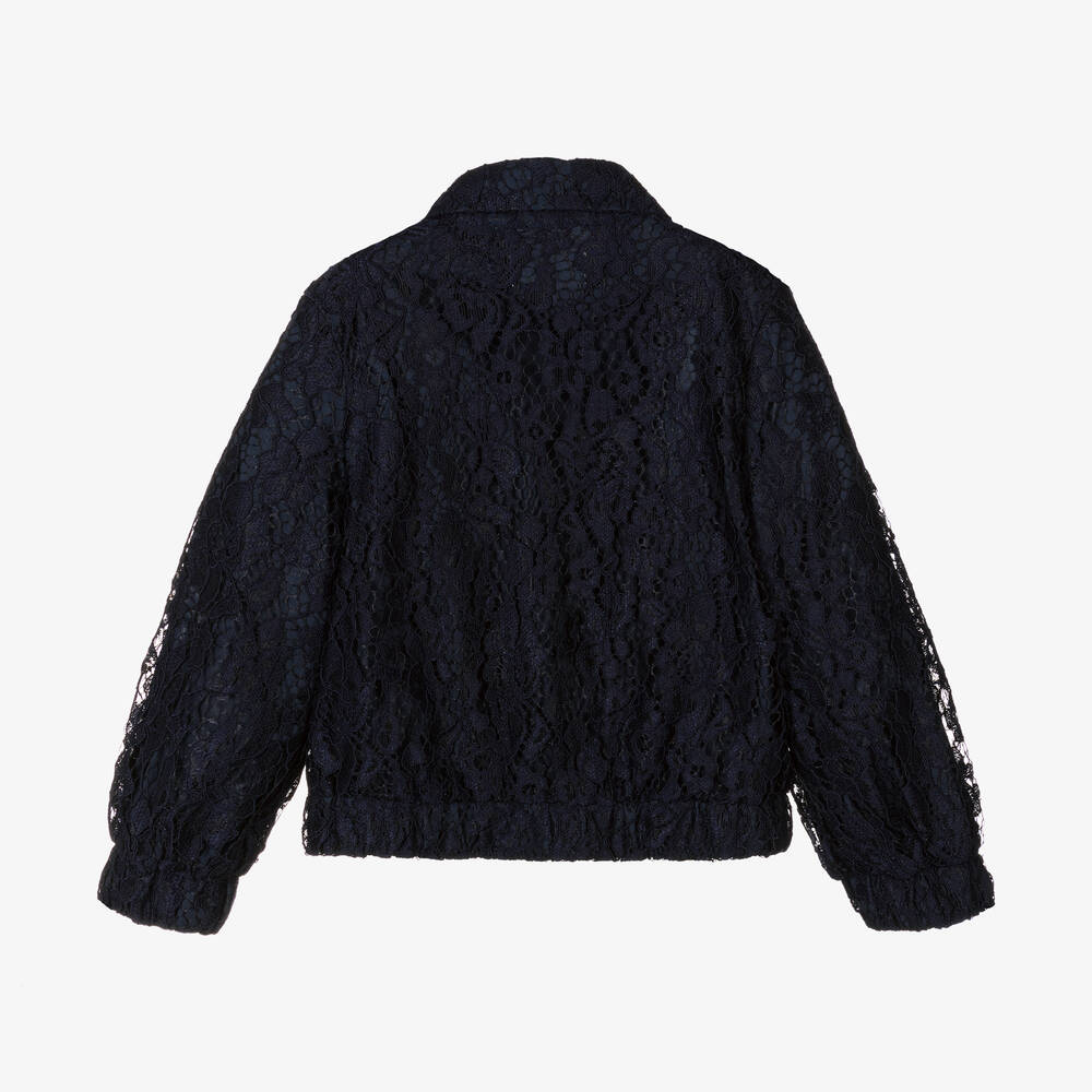 Patachou-Girls Navy Blue Floral Lace Jacket | Childrensalon Outlet