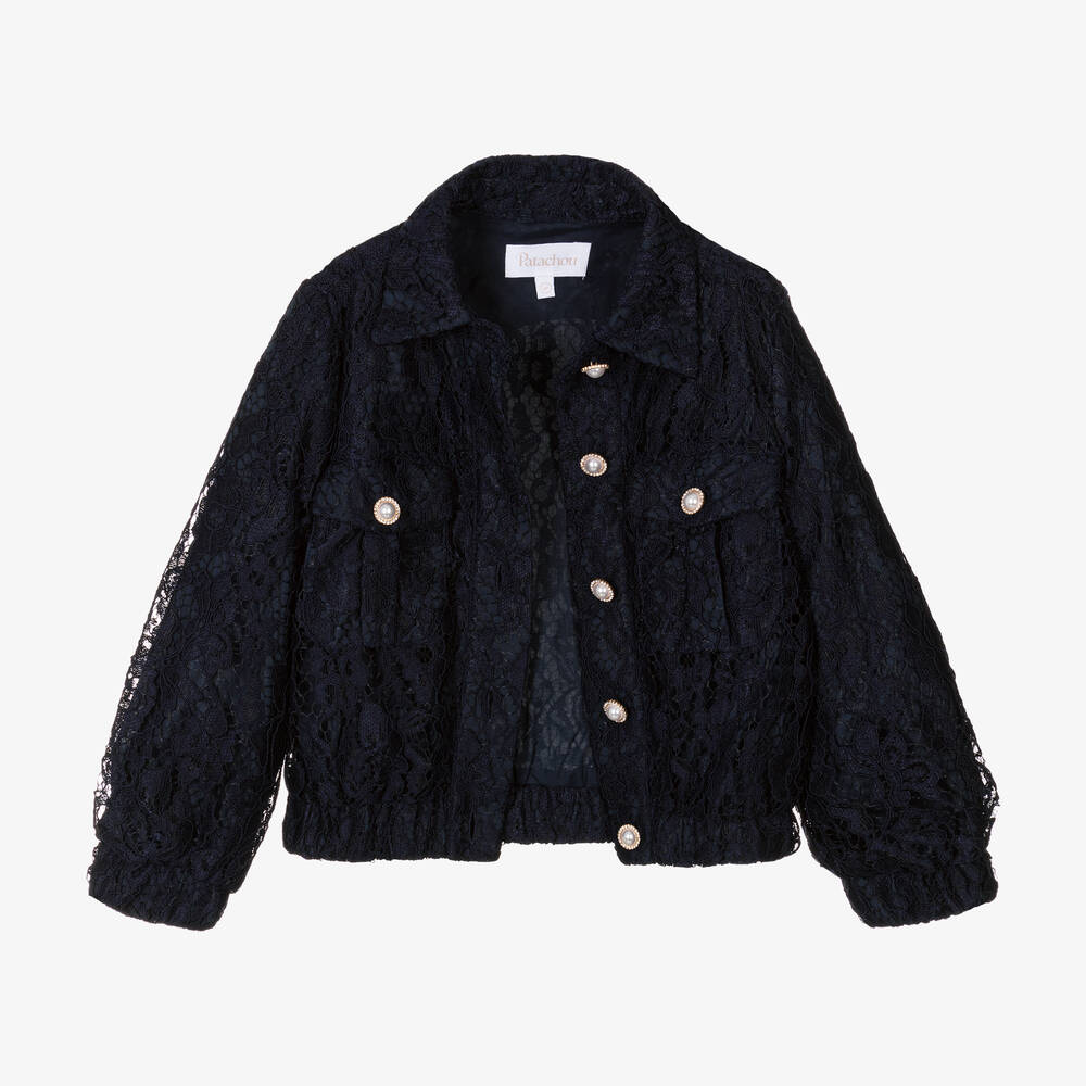 Patachou-Girls Navy Blue Floral Lace Jacket | Childrensalon Outlet