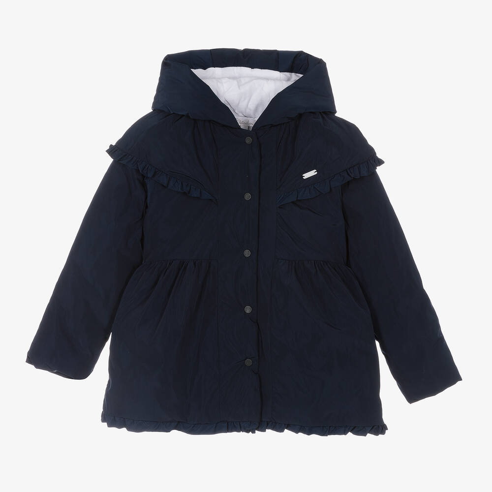 Patachou - Girls Navy Blue Hooded Coat | Childrensalon