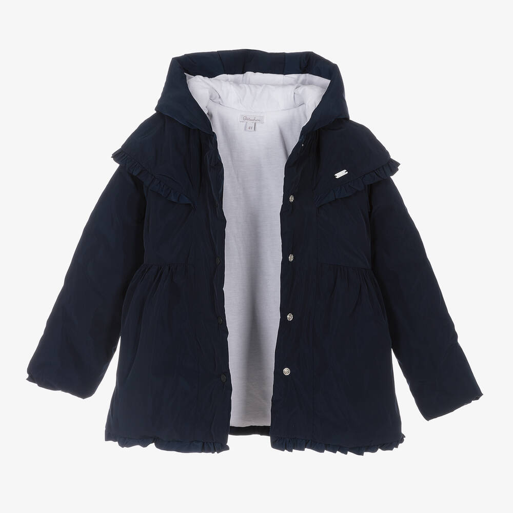 Patachou Girls Navy Blue Hooded Coat Childrensalon Outlet