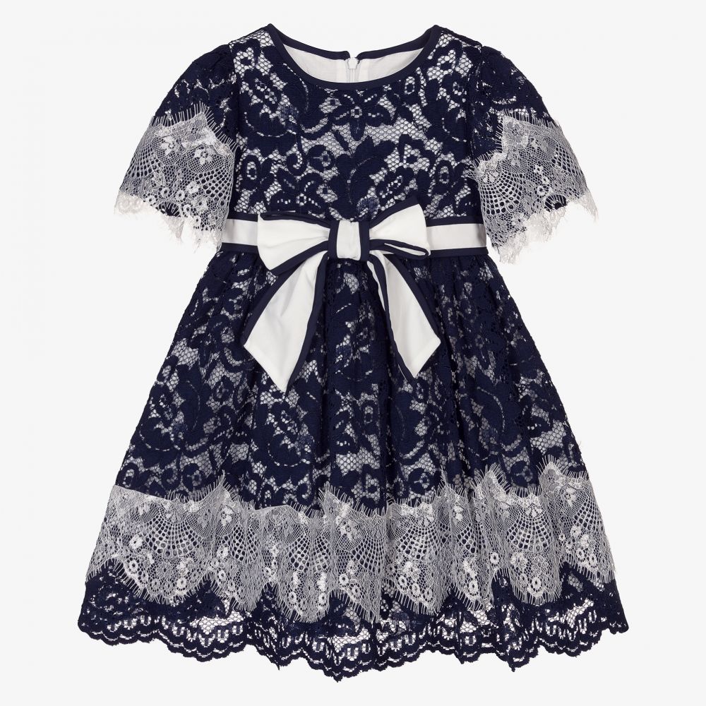 Patachou - Girls Navy Blue Lace Dress | Childrensalon