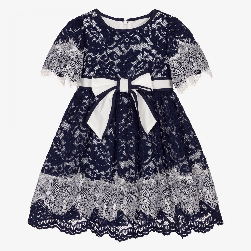 Patachou - Robe bleue en dentelle Fille | Childrensalon