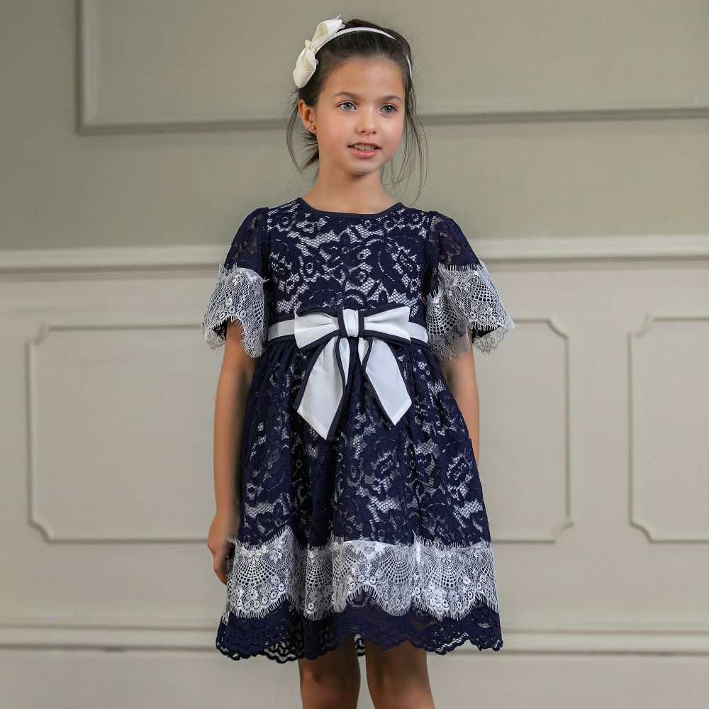 Girls navy lace dress discount
