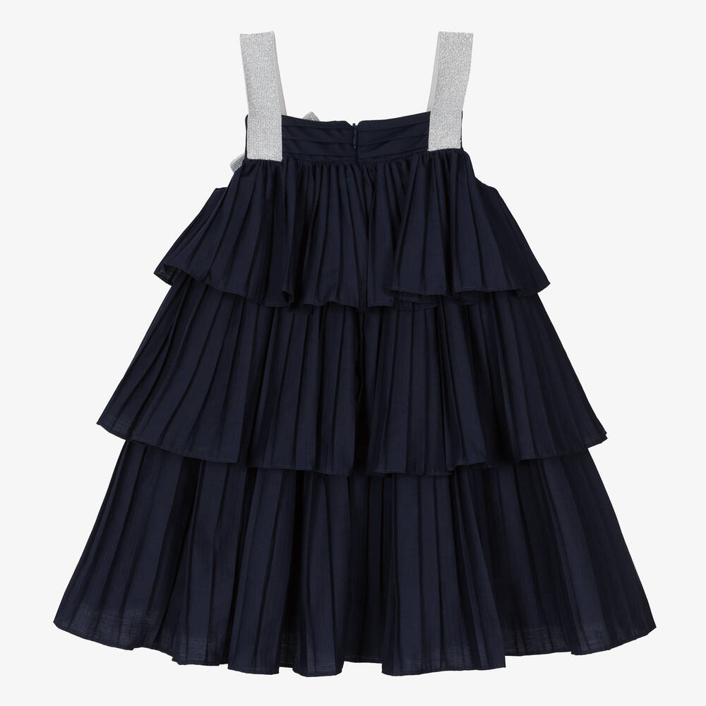 Patachou-Girls Navy Blue Pleated Dress | Childrensalon Outlet
