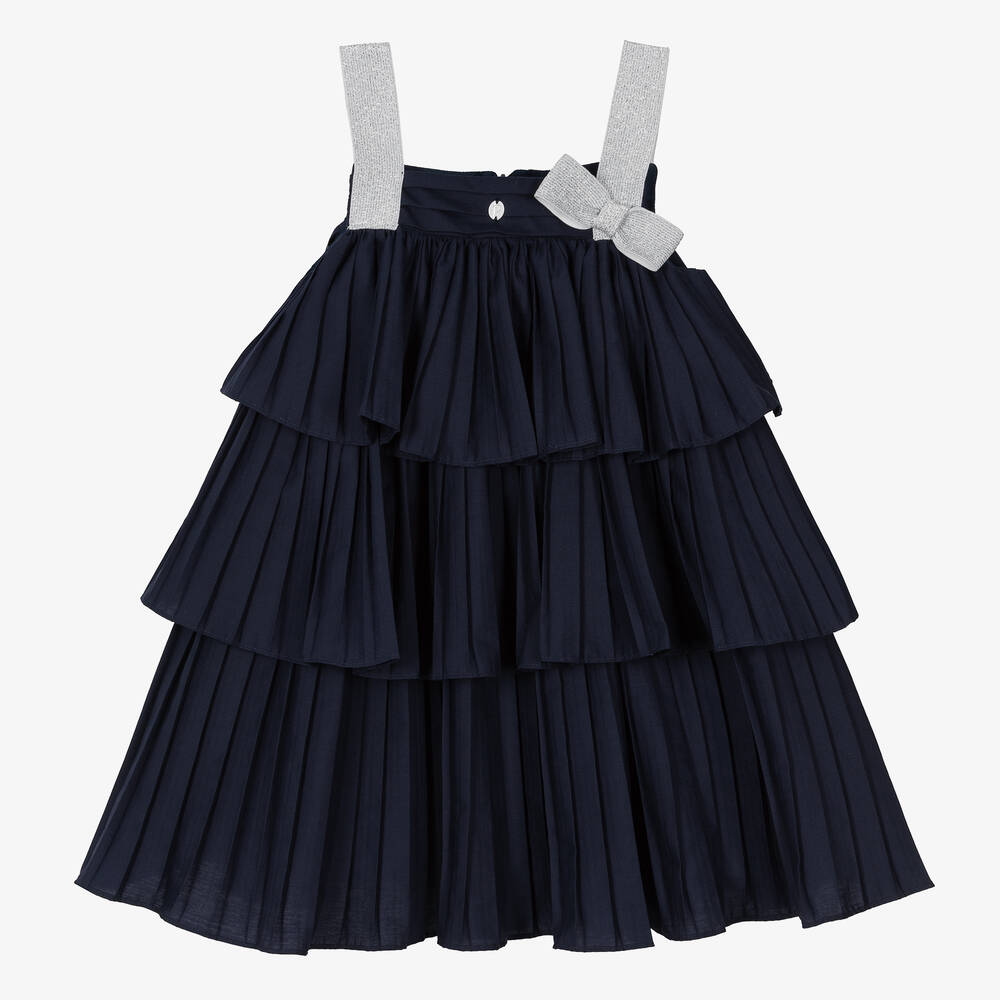 Girls Navy Blue Pleated Dress