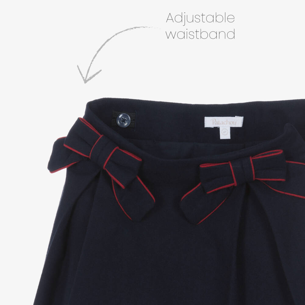 Patachou-Girls Navy Blue Pleated Skirt with Bows | Childrensalon Outlet