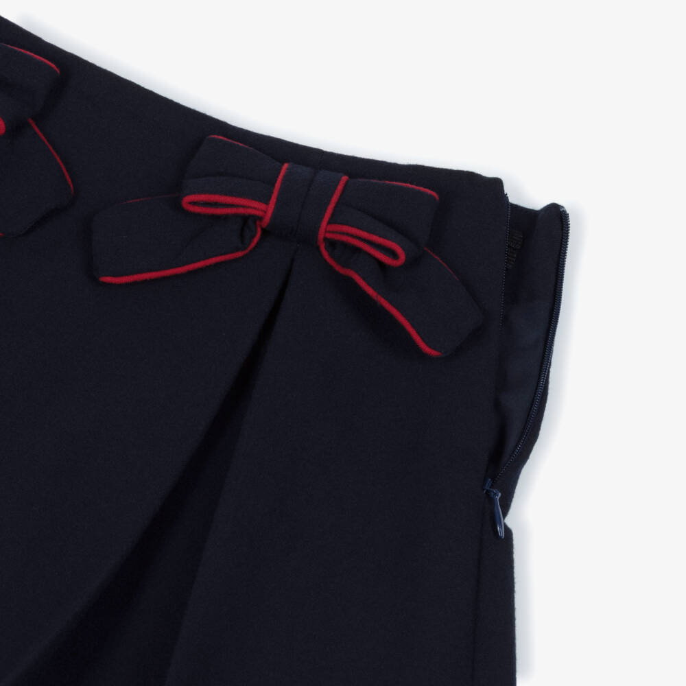 Patachou-Girls Navy Blue Pleated Skirt with Bows | Childrensalon Outlet