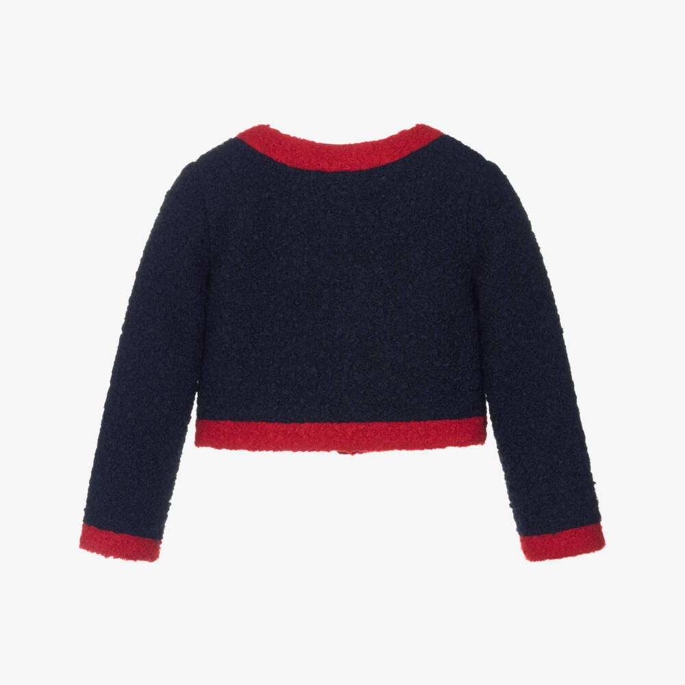 Patachou-Girls Navy Blue & Red Bouclé Jacket | Childrensalon Outlet