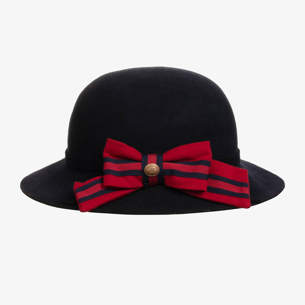 Patachou - Girls Navy Blue & Red Bow Wool Hat | Childrensalon