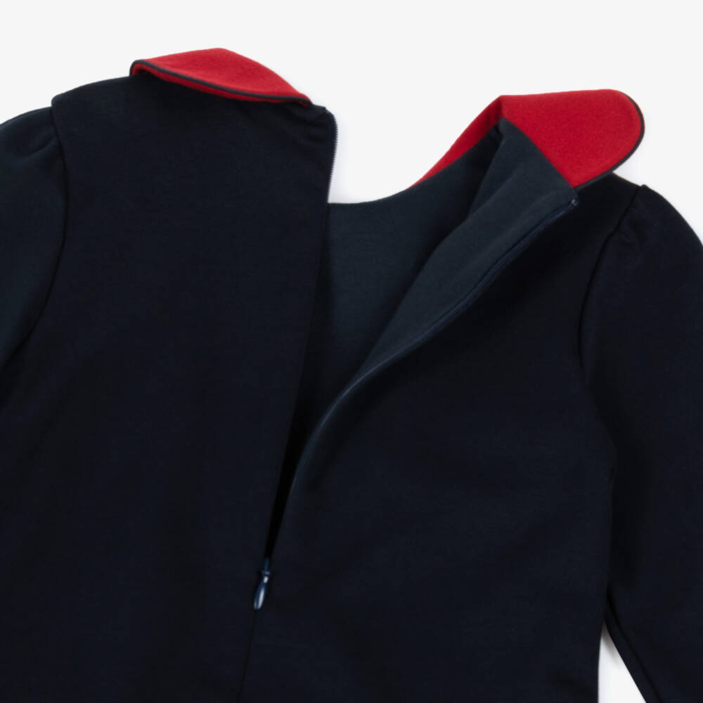 Patachou-Girls Navy Blue & Red Pleated Tartan Cotton Dress with Bows | Childrensalon Outlet