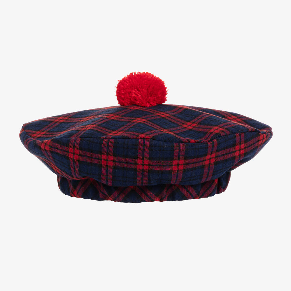 Patachou - قبعة بيريه مزيج فيسكوز تارتان لون كحلي وأحمر | Childrensalon