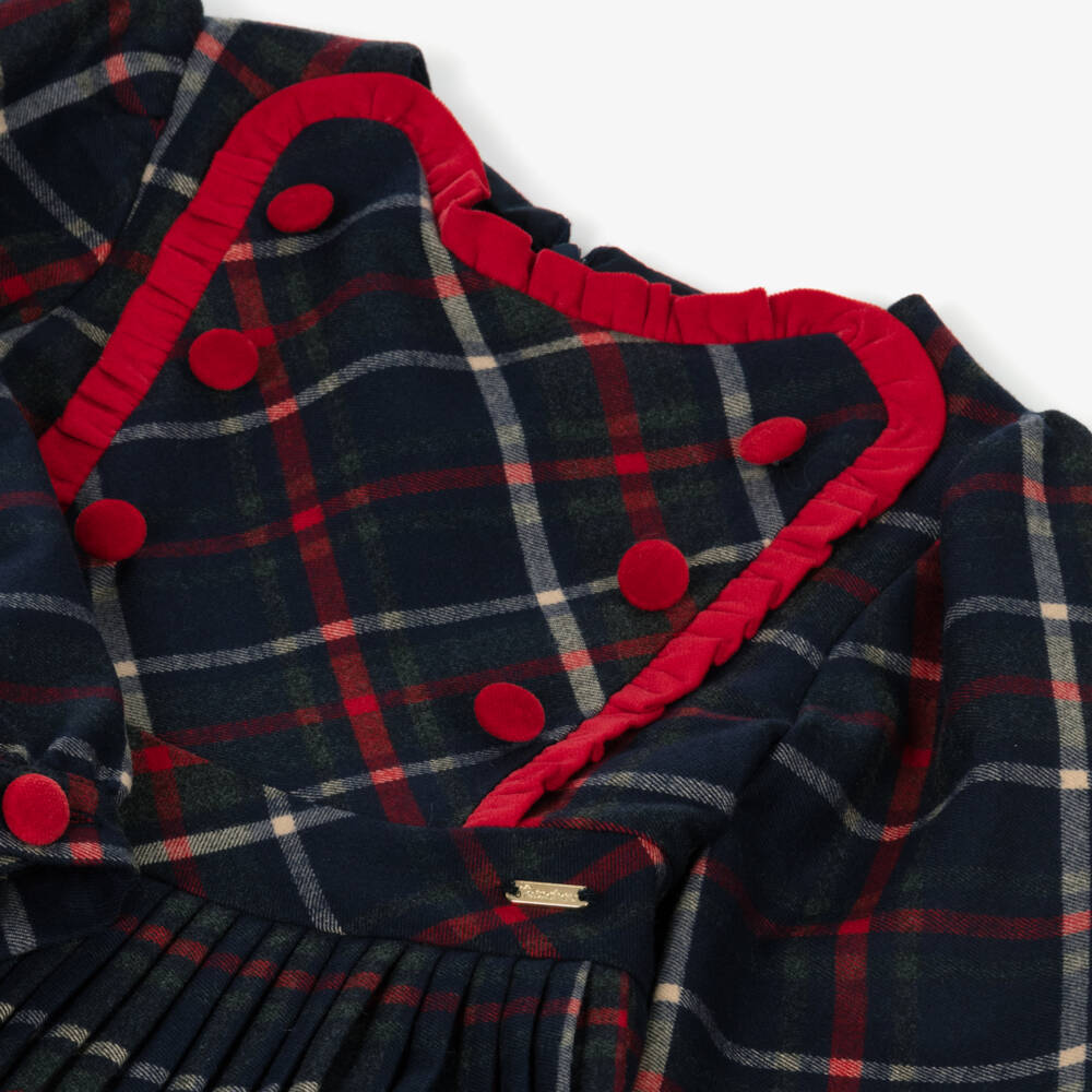 Patachou-فستان بناتي كحلي وأحمر بنقشة الترتان | Childrensalon Outlet