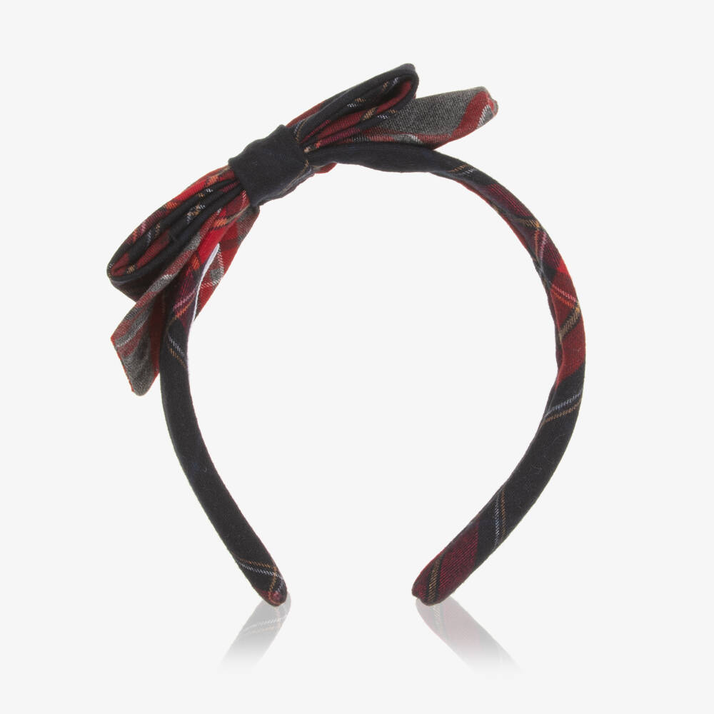 Patachou-Girls Navy Blue & Red Tartan Hairband | Childrensalon Outlet