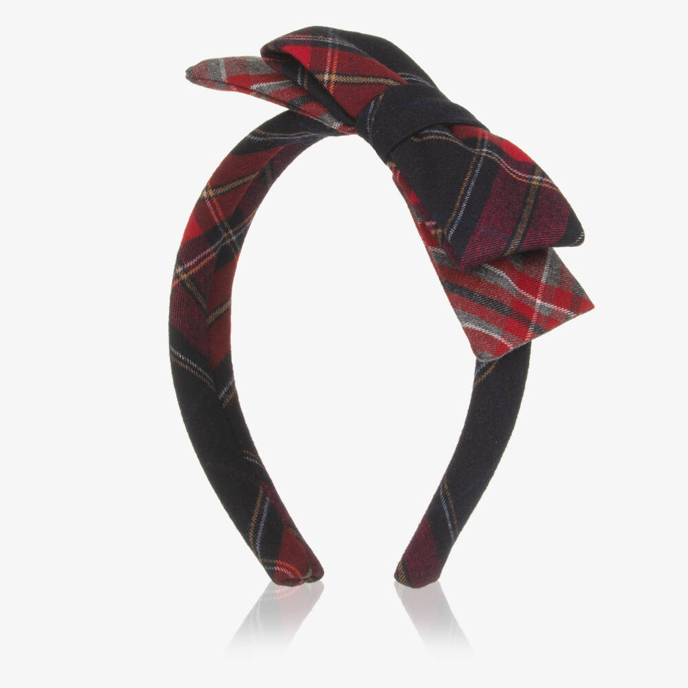 Patachou-Girls Navy Blue & Red Tartan Hairband | Childrensalon Outlet