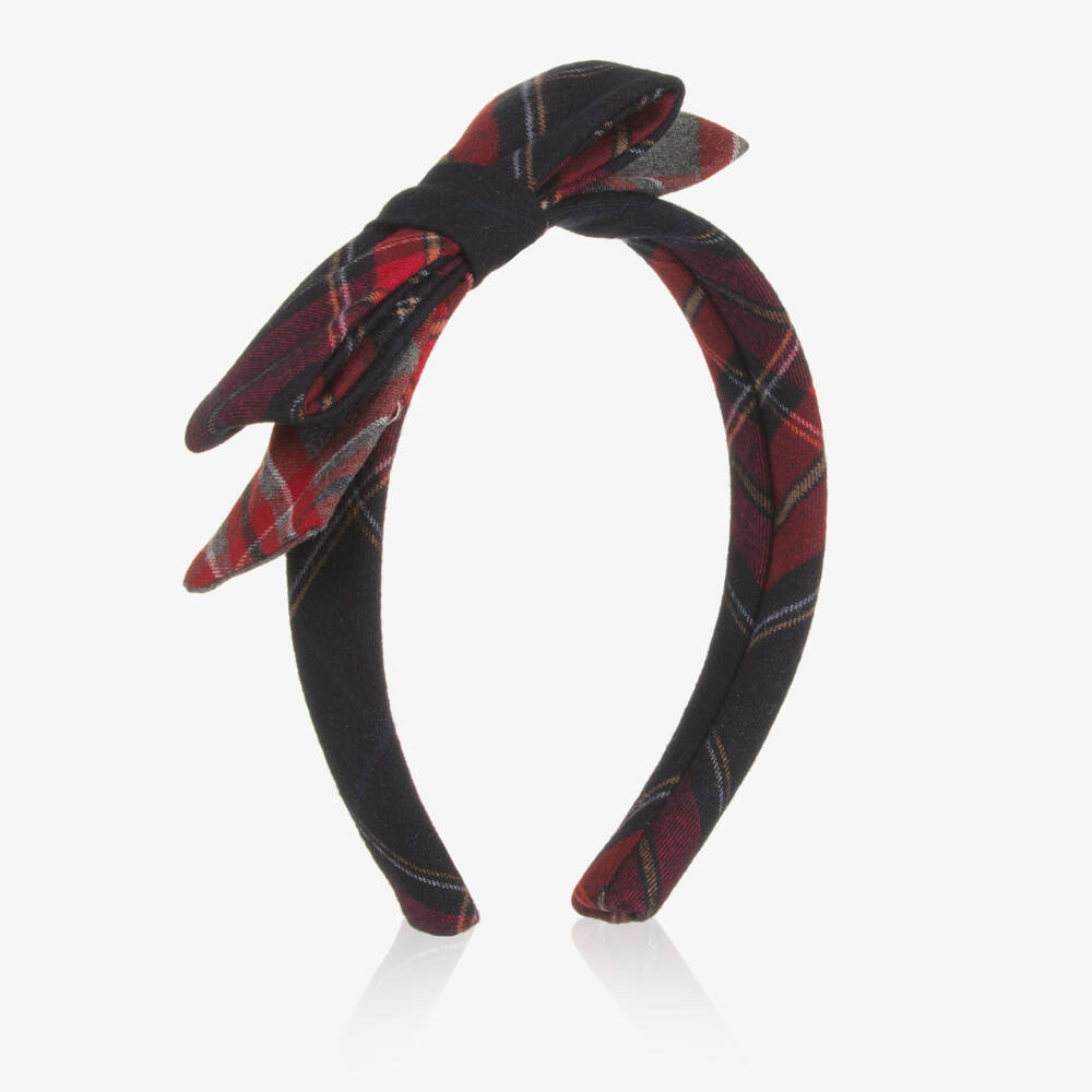 Patachou-Girls Navy Blue & Red Tartan Hairband | Childrensalon Outlet