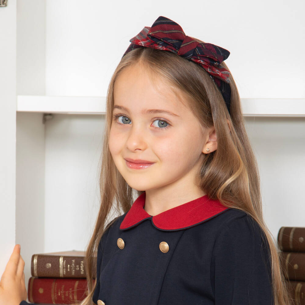 Patachou-Girls Navy Blue & Red Tartan Hairband | Childrensalon Outlet