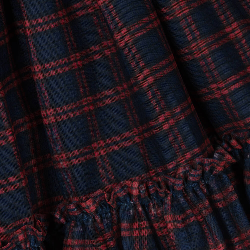 Patachou-Girls Navy Blue & Red Tartan Tulle Dress | Childrensalon Outlet