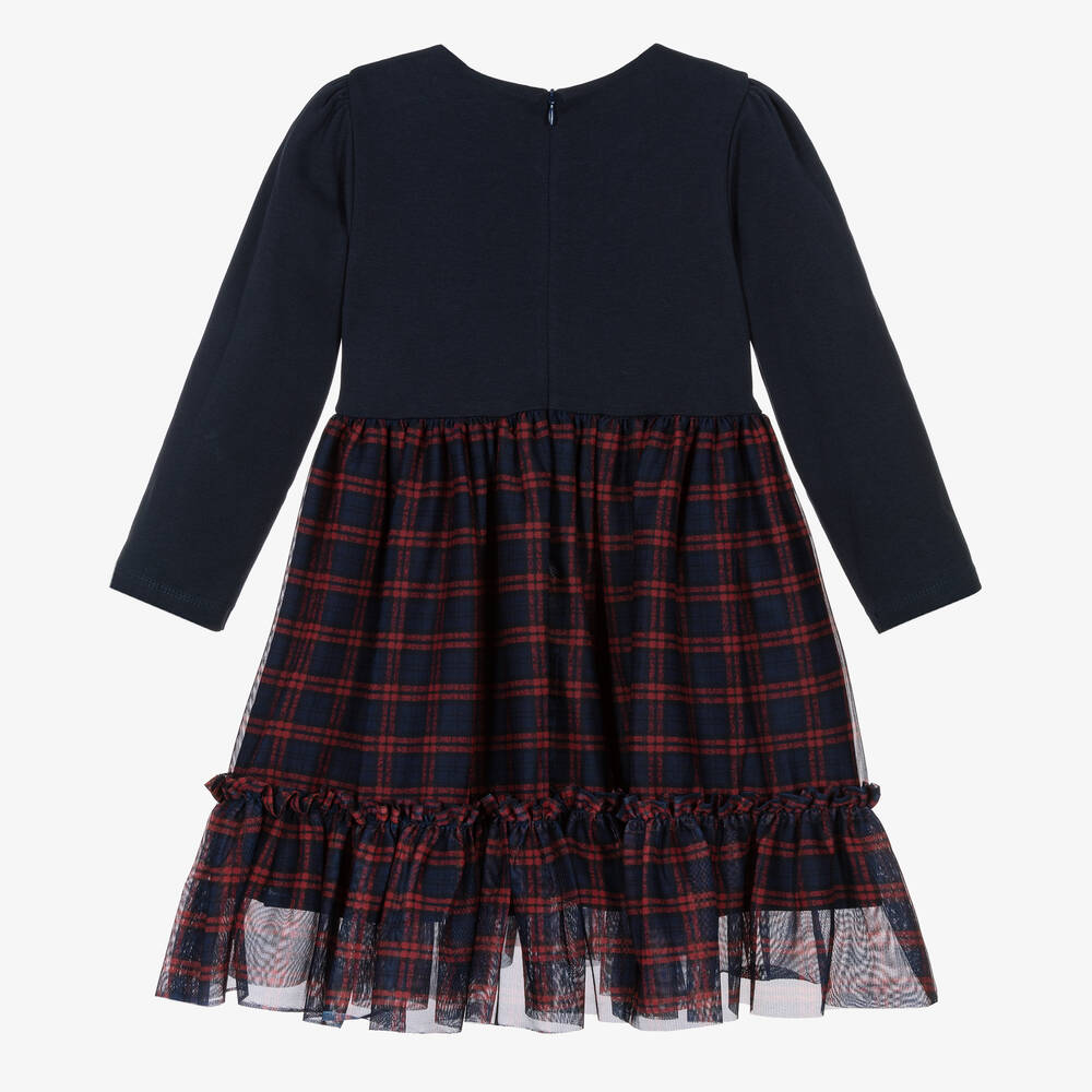 Patachou-Girls Navy Blue & Red Tartan Tulle Dress | Childrensalon Outlet
