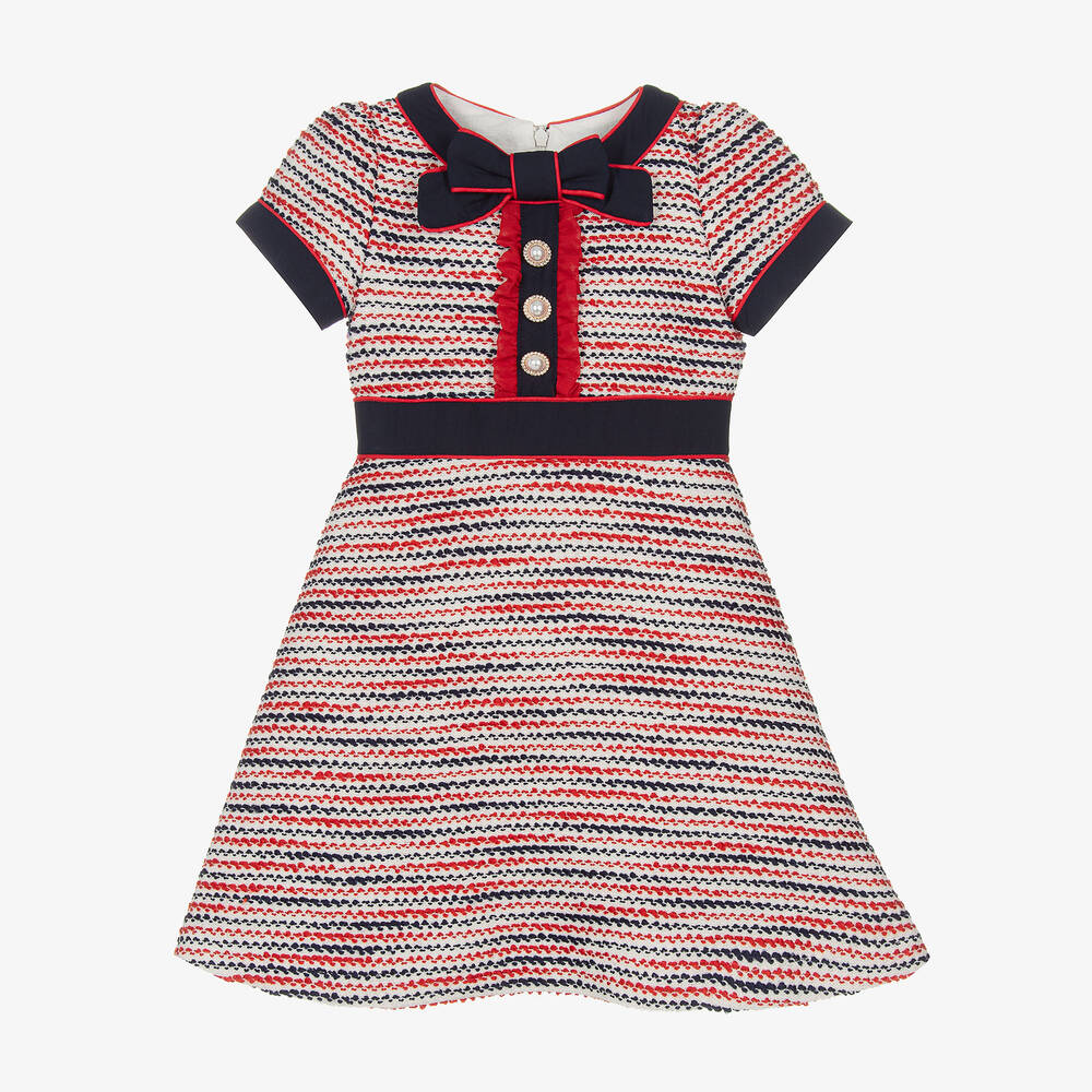 Patachou-Girls Navy Blue & Red Tweed Dress | Childrensalon Outlet