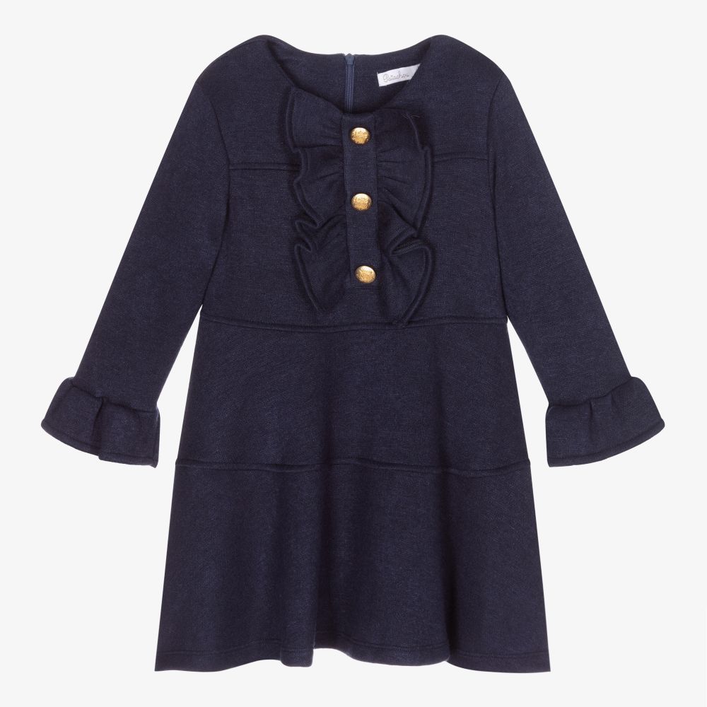 Patachou-Girls Navy Blue Ruffle Dress | Childrensalon Outlet