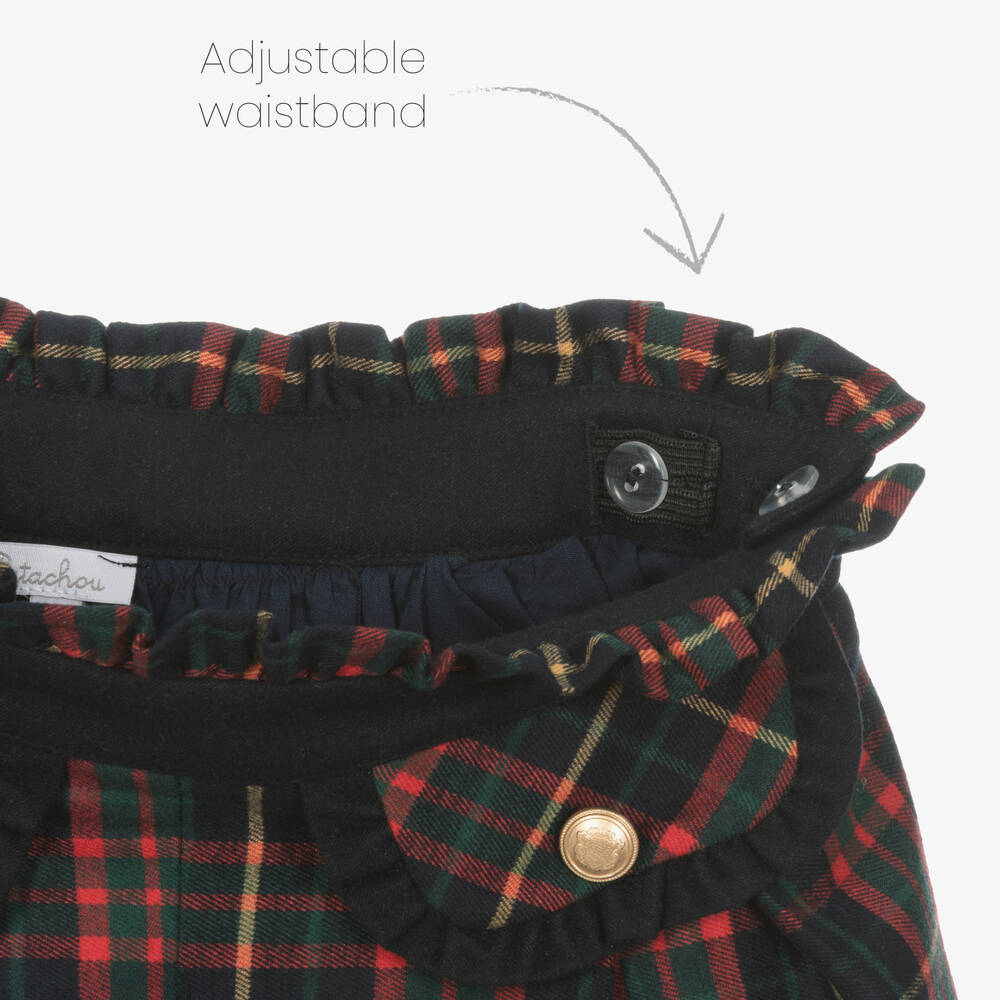 Patachou-Girls Navy Blue Tartan Cotton Shorts Set | Childrensalon Outlet