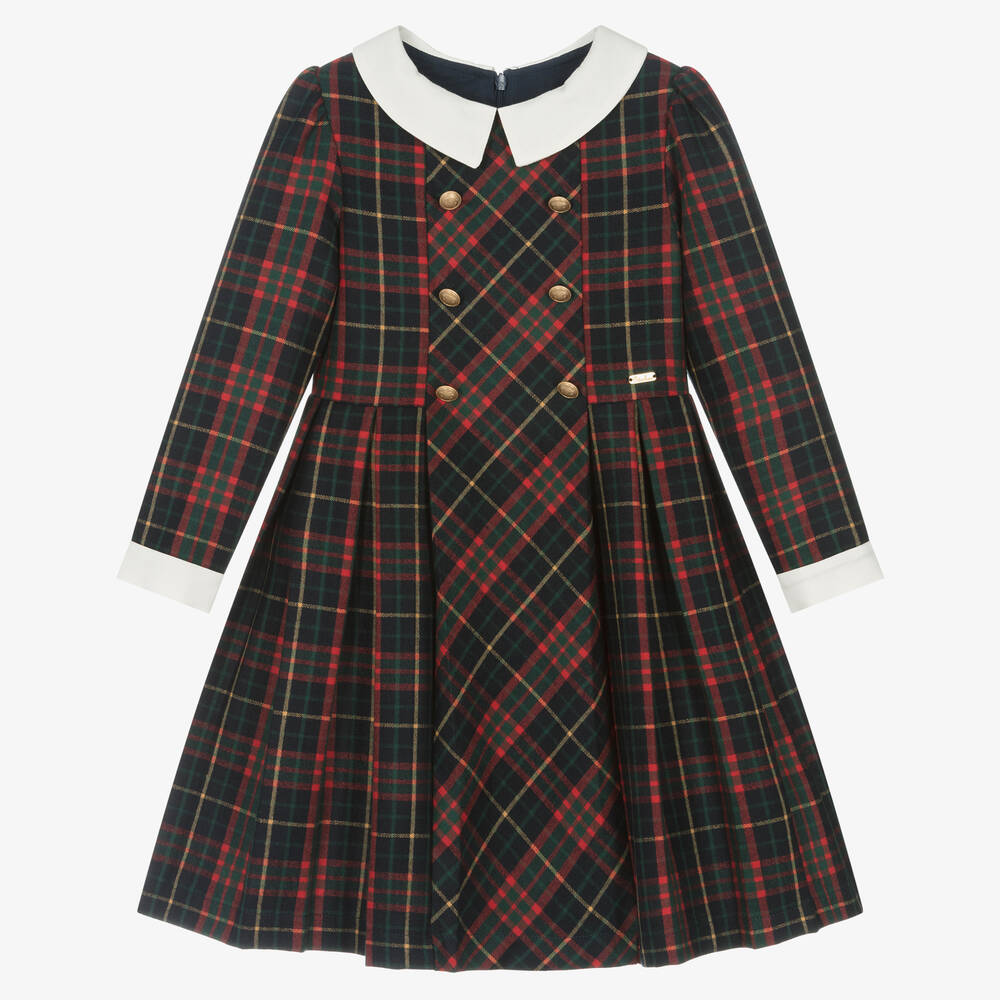 Patachou - Girls Navy Blue Tartan Dress | Childrensalon