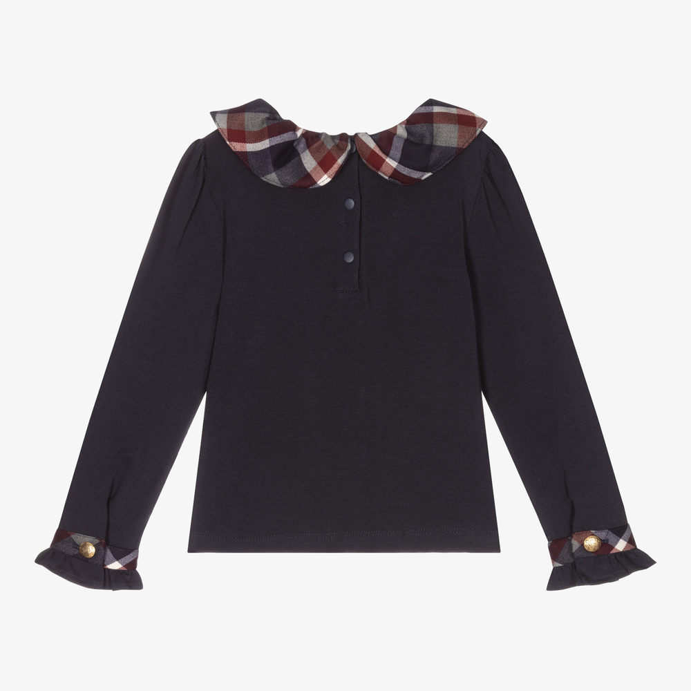 Patachou-Girls Navy Blue & Tartan Top | Childrensalon Outlet