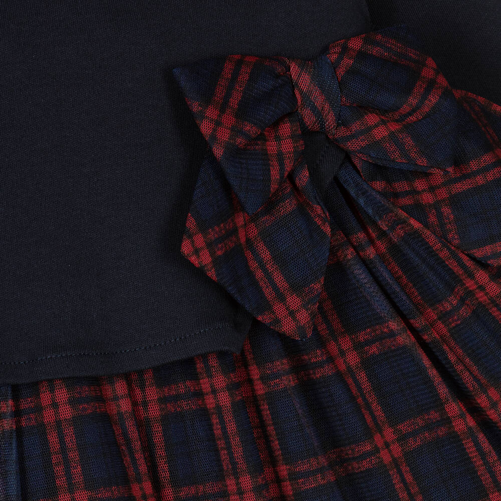 Patachou-فستان قطن جيرسي وتول تارتان لون أحمر وكحلي | Childrensalon Outlet