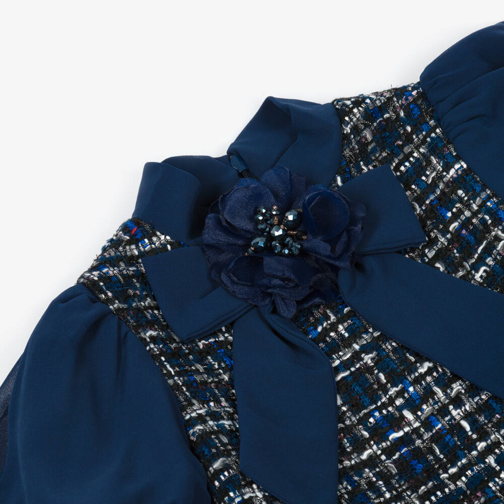 Patachou-فستان تويد أنيق باللون الكحلي للبنات | Childrensalon Outlet