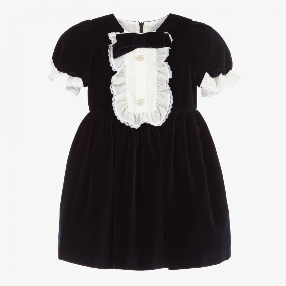 Patachou - Girls Navy Blue Velvet Dress | Childrensalon