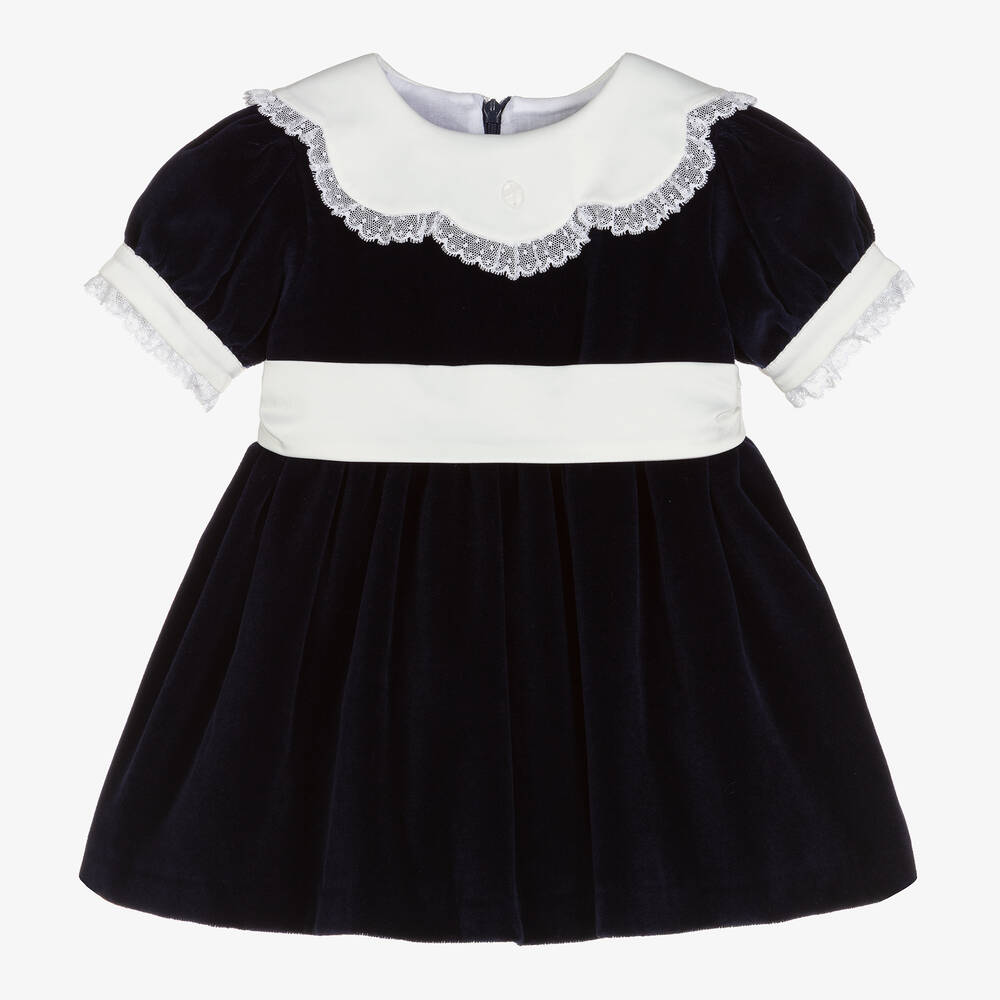 Patachou - Girls Navy Blue Velvet Dress | Childrensalon