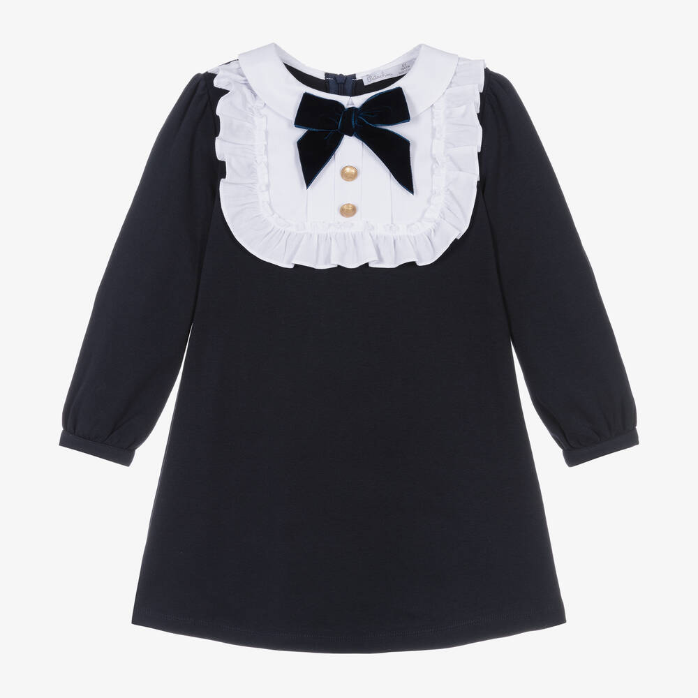 Patachou - Baumwollkleid in Navyblau und Weiß | Childrensalon
