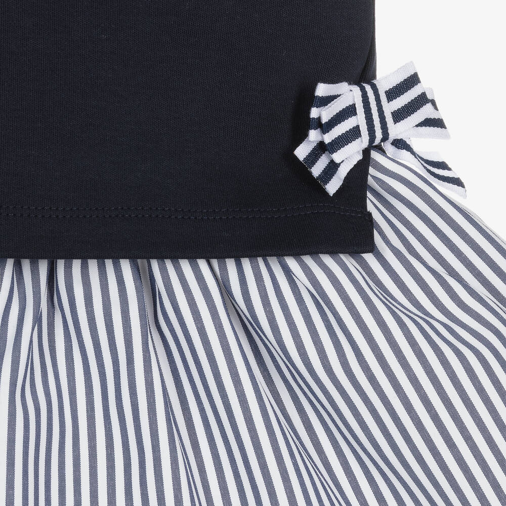 Patachou-Girls Navy Blue & White Cotton Dress | Childrensalon Outlet