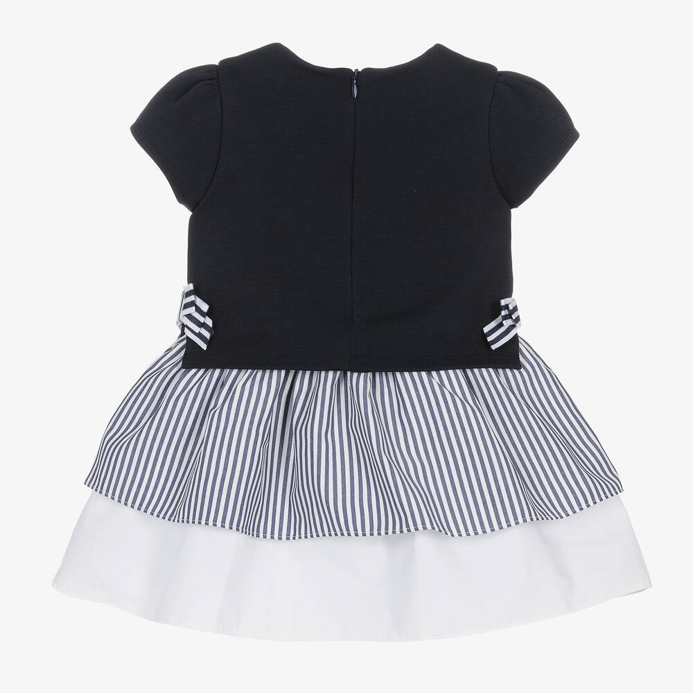 Patachou-Girls Navy Blue & White Cotton Dress | Childrensalon Outlet