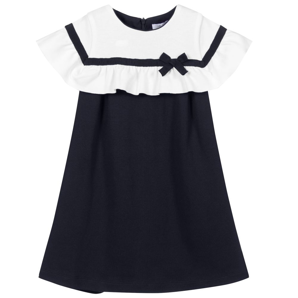Patachou - Girls Navy Blue & White Dress  | Childrensalon