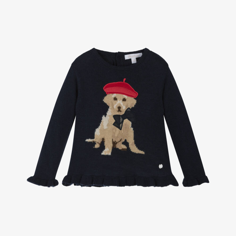 Patachou-Свитер синий с собакой для девочек | Childrensalon Outlet