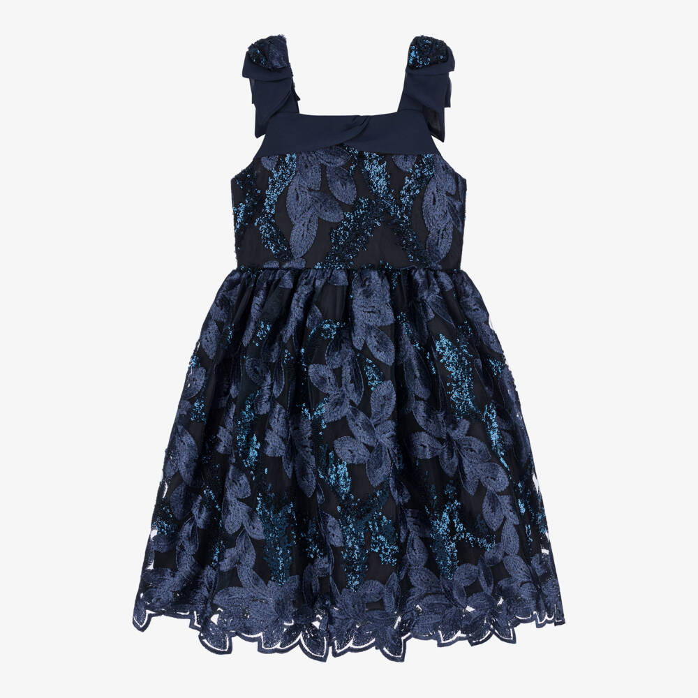 Patachou-Girls Navy Floral Tulle Dress | Childrensalon Outlet
